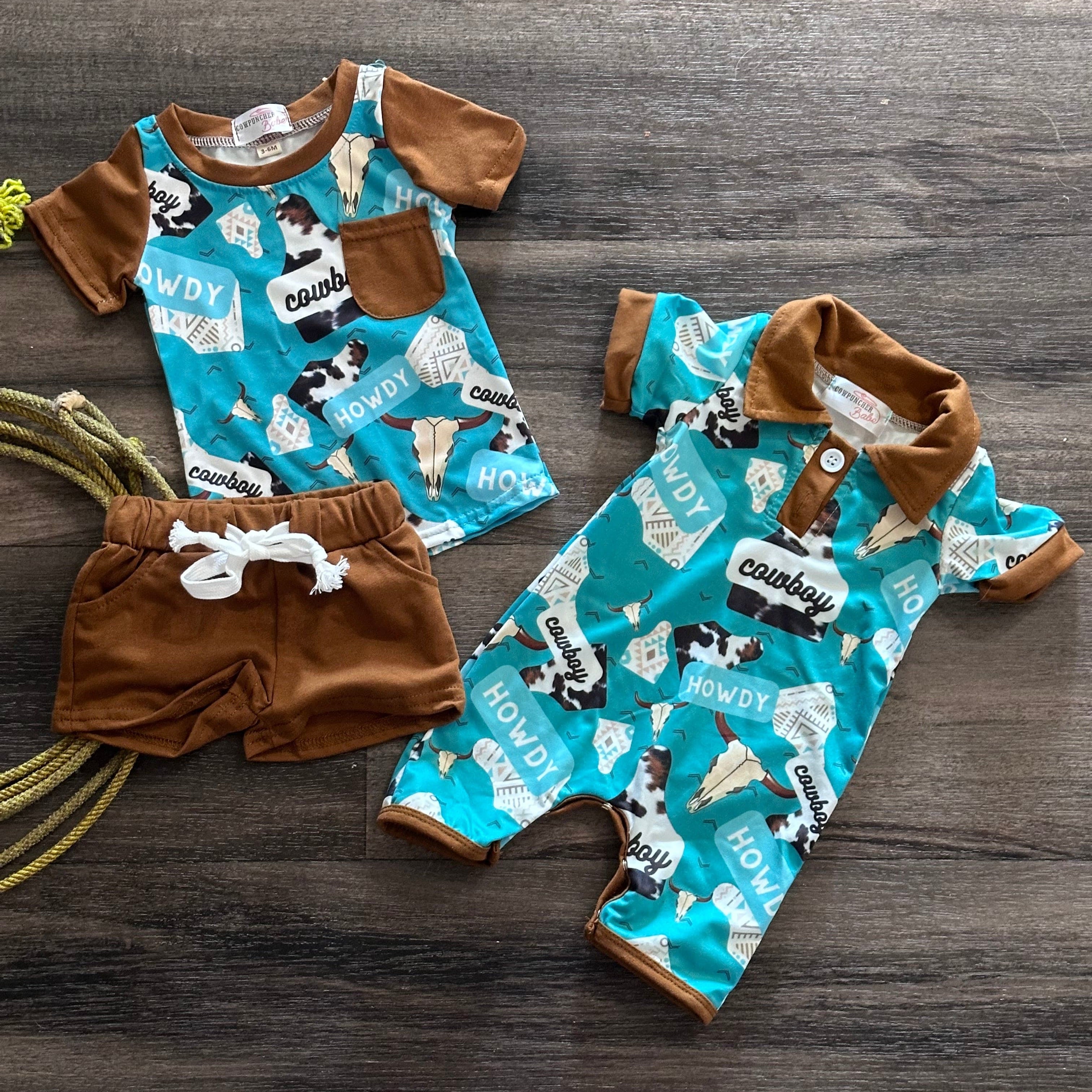 HOWDY COWBOY -SHORTIE Clothing Aier Size: 0-3 months