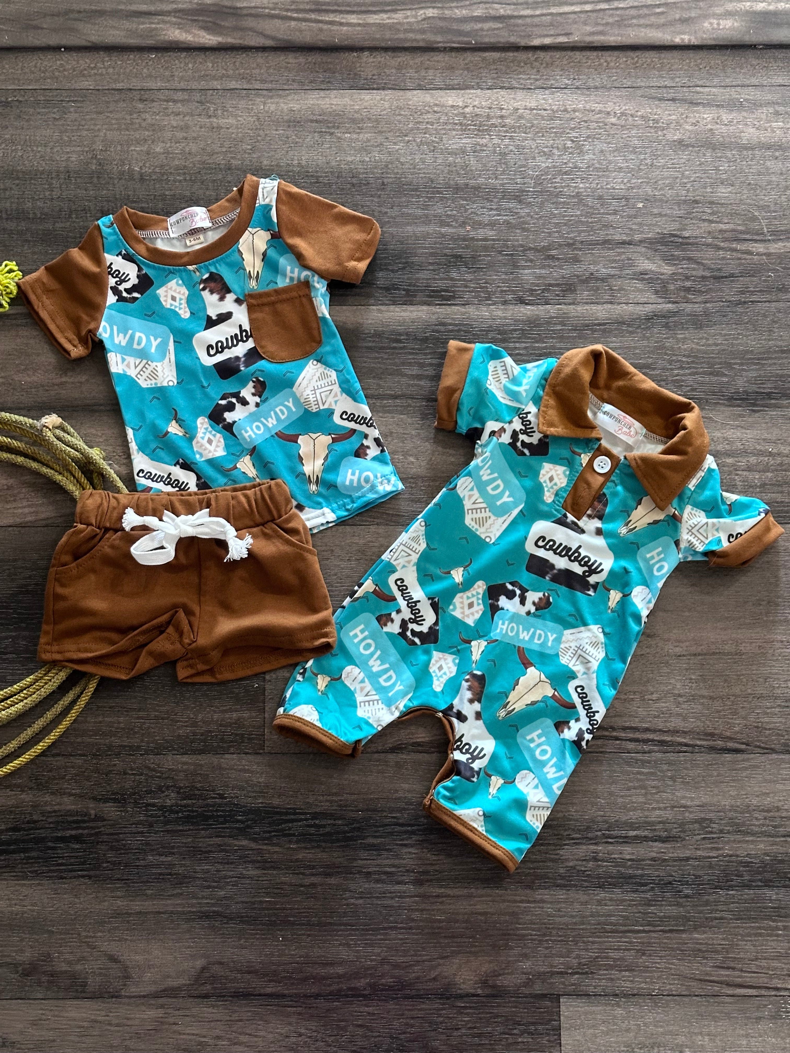 HOWDY COWBOY -SHORTIE Clothing Aier Size: 0-3 months